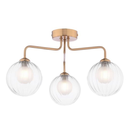 Dar Feya 3 Light Semi-Flush Antique Bronze & Clear/Opal Glass