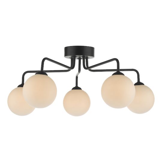 Dar Feya 5 Light Semi Flush Matt Black Opal Glass