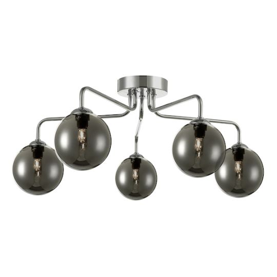 Dar Feya 5 Light Semi Flush Polished Chrome Smoked Glass