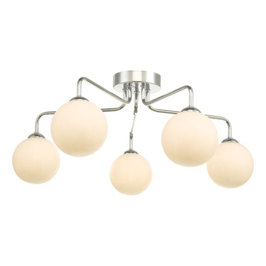 Dar Feya 5 Light Semi Flush Polished Chrome Opal Glass