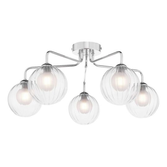 Dar Feya 5 Light Semi-Flush Polished Chrome & Clear/Opal Glass