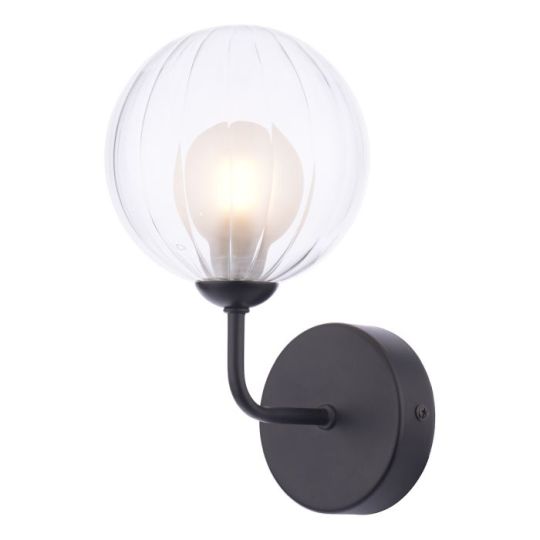 Dar Feya Wall Light Matt Black & Clear/Opal Glass