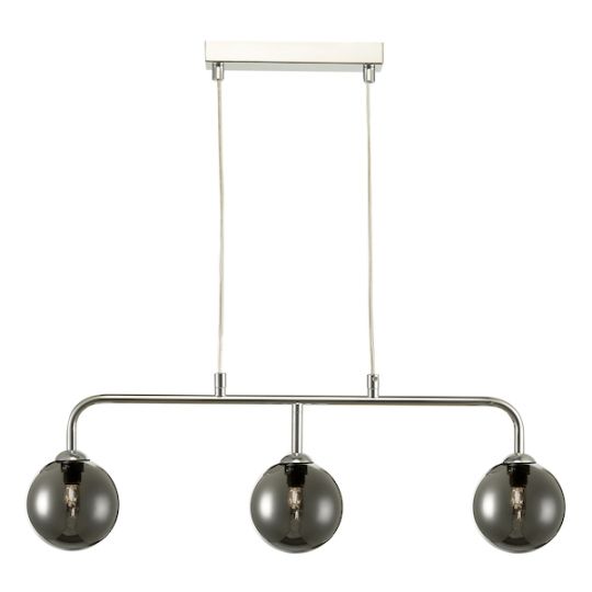 Dar Feya 3 Light Bar Pendant Polished Chrome Smoked Glass