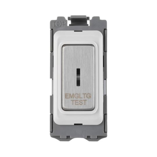 Saxby Grid 20A Dp 2-Way Key Module (Emg Ltg Test) - Brushed Steel in Brushed Steel