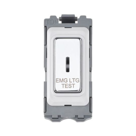 Saxby Grid 20A Dp 2-Way Key Module (Emg Ltg Test) - Polished Chrome in Chrome Effect Plate