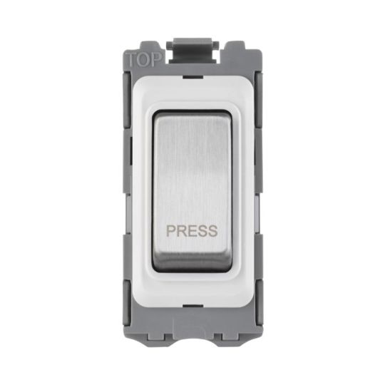 Saxby Grid 20A Sp Retractive (Press) Grid Switch Module - Brushed Steel in Brushed Steel