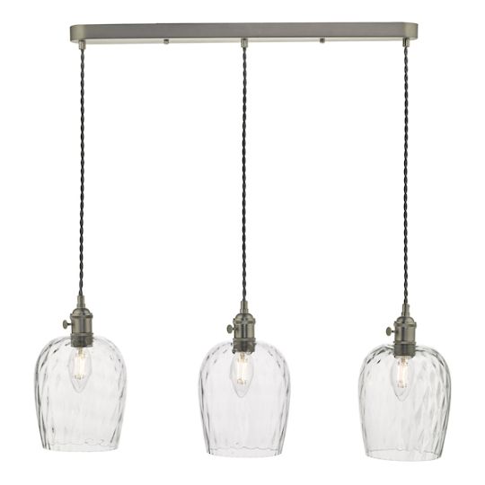 Dar Hadano 3 Light Antique Chrome Suspension With Dimpled Glass Shades