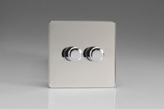 Varilight Polished Chrome 2-Gang 2-Way Push On/Off Rotary LED Dimmer 2 x 0-120W (1-10 LEDs)