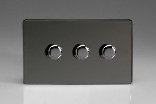 Varilight Iridium 3-Gang 2-Way Push On/Off Rotary LED Dimmer 3 x 0-120W (1-10 LEDs) (Twin Plate)