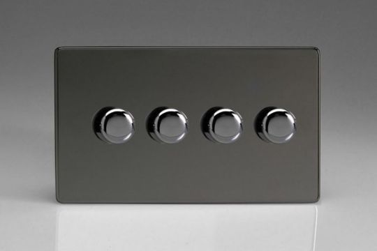 Varilight Iridium 4-Gang 2-Way Push On/Off Rotary LED Dimmer 4 x 0-120W (1-10 LEDs) (Twin Plate)