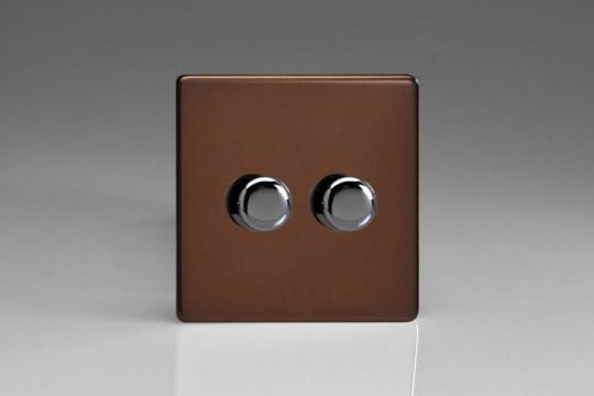 VARILIGHT Lighting - 2 GANG (DOUBLE), 1 OR 2 WAY 2X250 WATT (TRAILING EDGE) DIMMER DIMENSION SCREWLESS MOCHA - JDMP252S