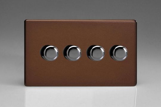 Varilight Mocha 4-Gang 2-Way Push On/Off Rotary LED Dimmer 4 x 0-120W (1-10 LEDs) (Twin Plate)