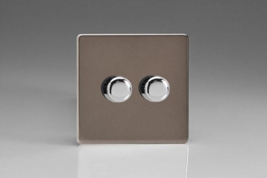 VARILIGHT Lighting - 2 GANG (DOUBLE), 1 OR 2 WAY 2X250 WATT (TRAILING EDGE) DIMMER DIMENSION SCREWLESS PEWTER - JDRP252S