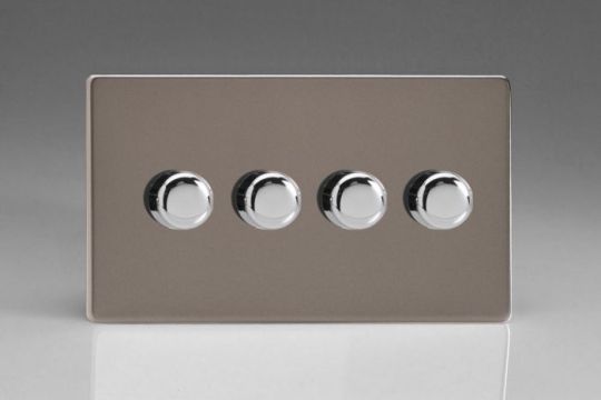 Varilight Pewter 4-Gang 2-Way Push On/Off Rotary LED Dimmer 4 x 0-120W (1-10 LEDs) (Twin Plate)