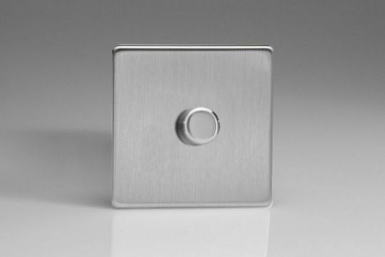 VARILIGHT Lighting - 1 GANG (SINGLE), 1 OR 2 WAY 400 WATT (TRAILING EDGE) DIMMER DIMENSION SCREWLESS BRUSHED STEEL (AKA MATT CHROME) - JDSP401S
