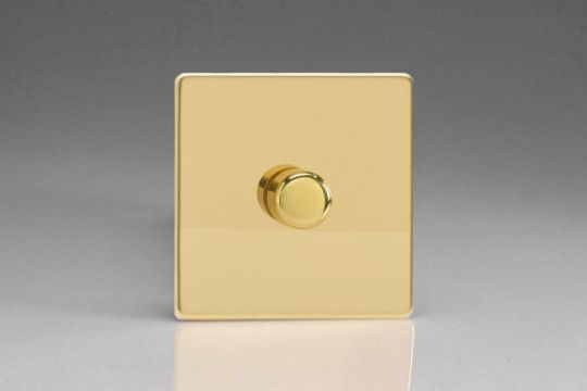 VARILIGHT Lighting - 1 GANG (SINGLE), 1 OR 2 WAY 400 WATT (TRAILING EDGE) DIMMER DIMENSION SCREWLESS POLISHED BRASS - JDVP401S