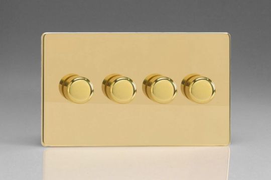 Varilight Polished Brass 4-Gang 2-Way Push On/Off Rotary LED Dimmer 4 x 0-120W (1-10 LEDs) (Twin Plate)