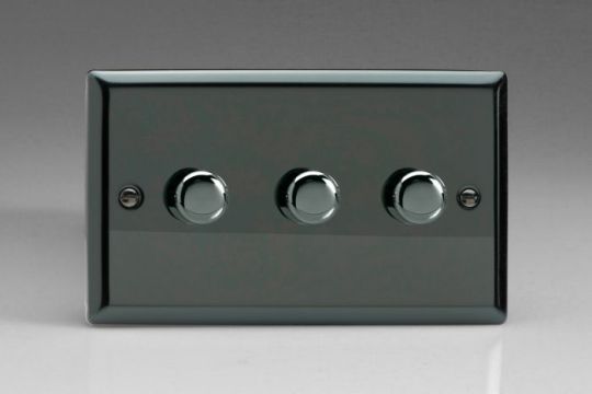 Varilight Iridium 3-Gang 2-Way Push On/Off Rotary LED Dimmer 3 x 0-120W (1-10 LEDs) (Twin Plate)