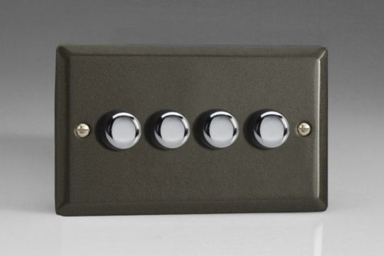 Varilight Graphite 21 4-Gang 2-Way Push On/Off Rotary LED Dimmer 4 x 0-120W (1-10 LEDs) (Twin Plate)