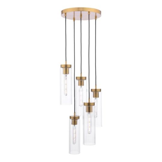 Dar Jodelle 5 Light Cluster Pendant Polished Bronze and Glass