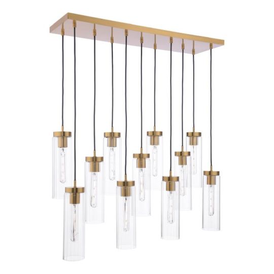 Dar Jodelle 11 Light Bar Pendant Polished Bronze and Glass
