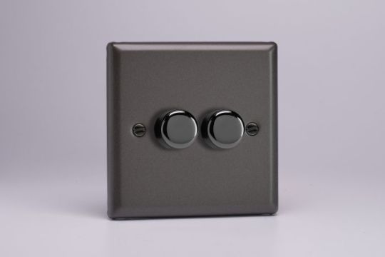 Varilight Graphite 21 2-Gang 2-Way Push On/Off Rotary LED Dimmer 2 x 0-120W (1-10 LEDs)