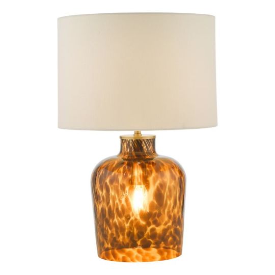 Dar Leandra Dual Light Table Lamp Tortoiseshell Glass With Shade