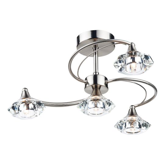 Dar Luther 4 Light Semi Flush Satin Chrome Crystal