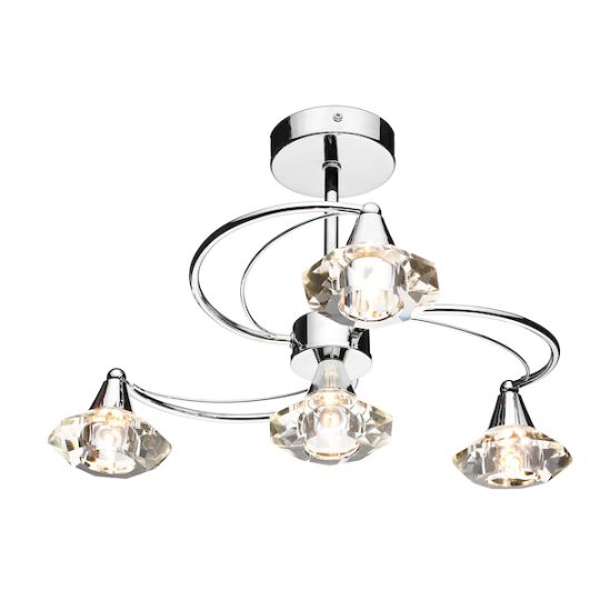 Dar Luther 4 Light Semi Flush Polished Chrome Crystal