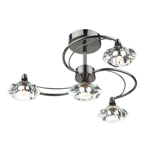 Dar Luther 4 Light Semi Flush Black Chrome Crystal