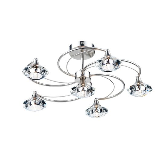 Dar Luther 6 Light Semi Flush Satin Chrome Crystal