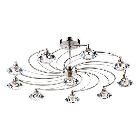 Dar Luther 10 Light Semi Flush Satin Chrome Crystal