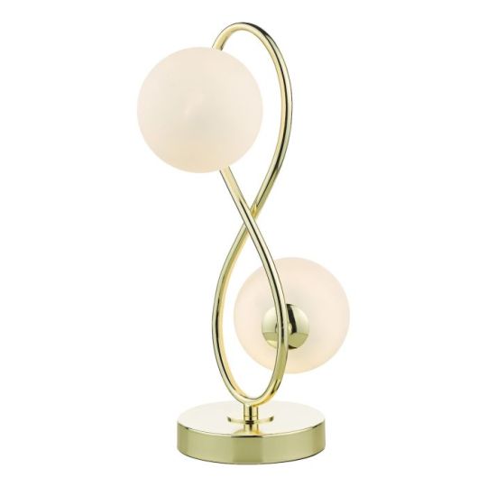 Dar Lysandra 2 Light Table Lamp Polished Gold and Opal Glass