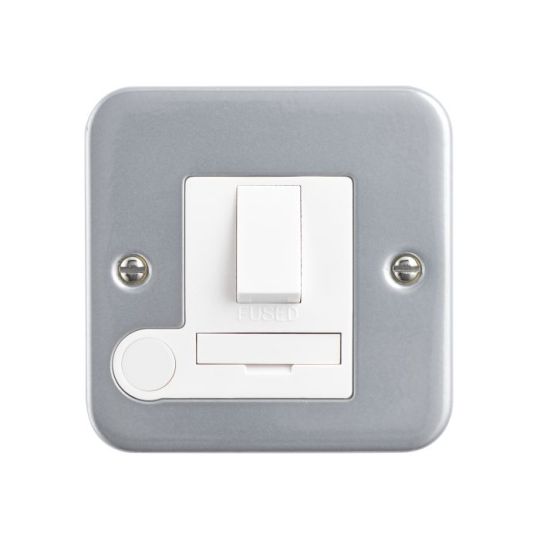 Saxby Metal Clad 13A Switched Fused Spur Unit With Flex Outlet in Silver Effect Paint