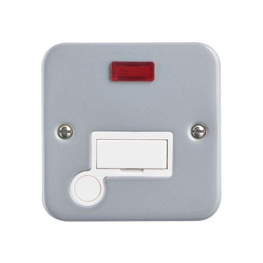 Saxby Metal Clad 13A Unswitched Fused Spur Unit With Flex Outlet And Neon in Silver Effect Paint