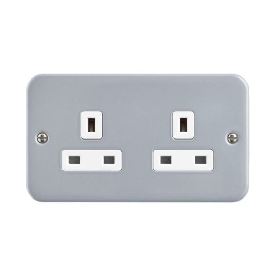 Saxby Metal Clad 13A 2G Sp Unswitched Socket in Silver Effect Paint