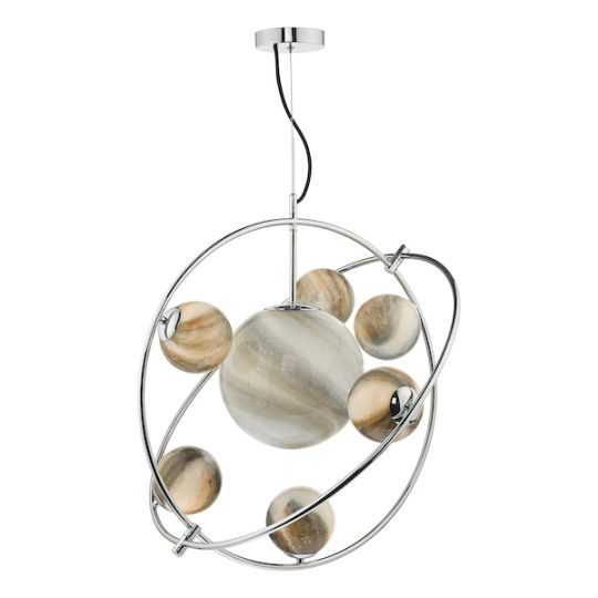 Dar Mikara 7 Light Pendant Polished Chrome Glass