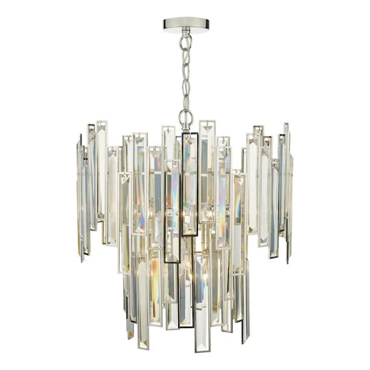 Dar Odile 6 Light Pendant Champagne Crystal Polished Nickel Frame