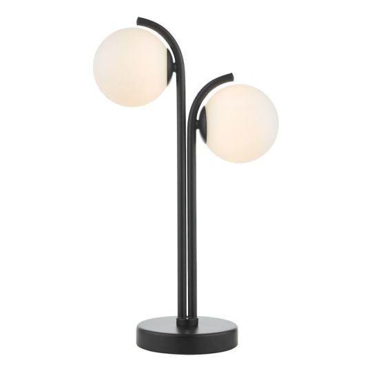 Dar Orlena 2 Light Table Lamp Matt Black and Opal Glass