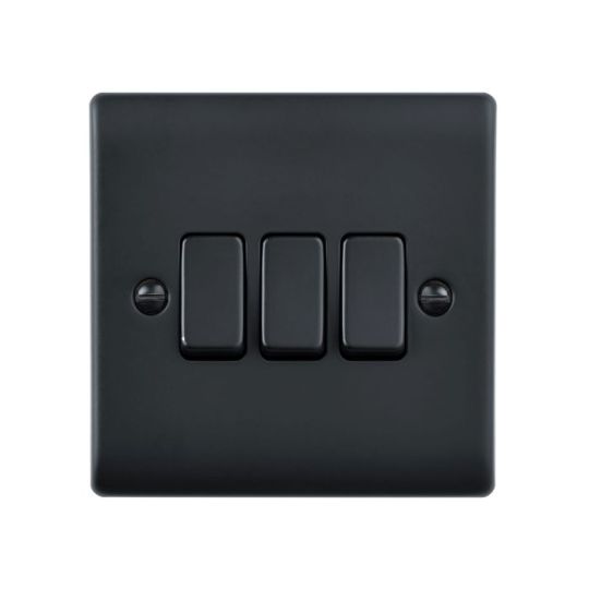 Saxby Raised Screwed 10Ax 3G 2-Way Switch - Matt Black in Matt Black