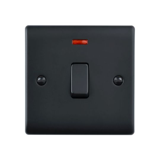 Saxby Raised Screwed 20A 1G Dp Switch With Neon - Matt Black in Matt Black