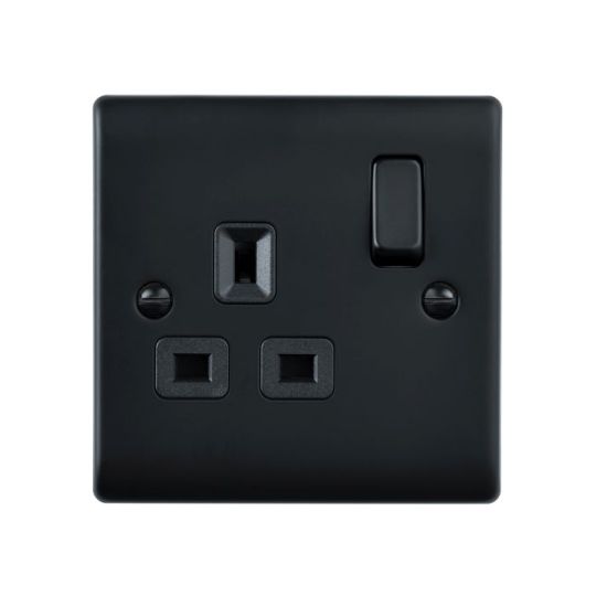 Saxby Raised Screwed 13A 1G Dp Switched Socket - Matt Black With Black Insert in Matt Black