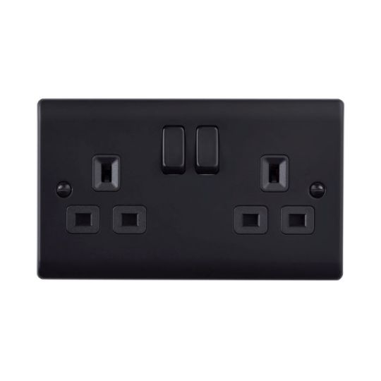 Saxby Raised Screwed 13A 2G Dp Switched Socket - Matt Black With Black Insert in Matt Black