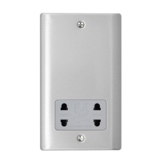 Saxby Raised Screwed Dual Voltage Shaver Socket - Brushed Steel With Grey Insert in Brushed Steel
