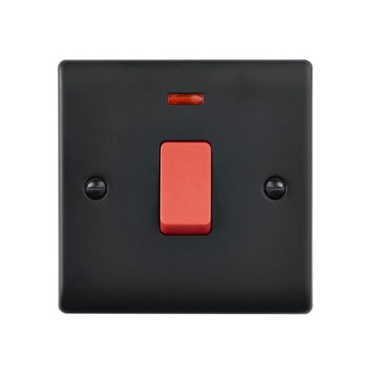 Saxby Raised Screwed 45A 1G Dp Switch With Neon - Matt Black in Matt Black