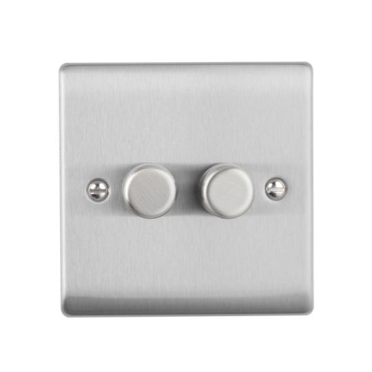 Saxby Raised Screwed 2G Led Dimmer 5-100W - Brushed Steel in Brushed Steel