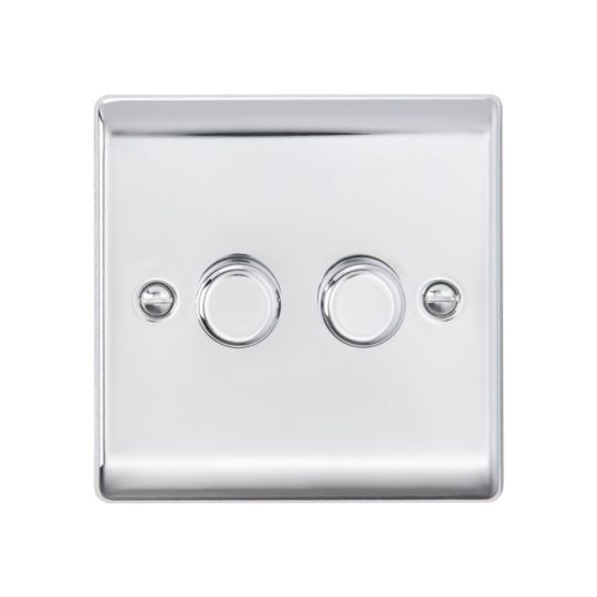 Saxby Raised Screwed 2G Led Dimmer 5-100W - Polished Chrome in Chrome Effect Plate