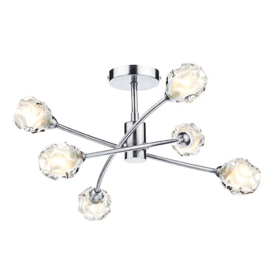 Dar Seattle 6lt Semi Flush Satin Chrome & Sculptured Glass