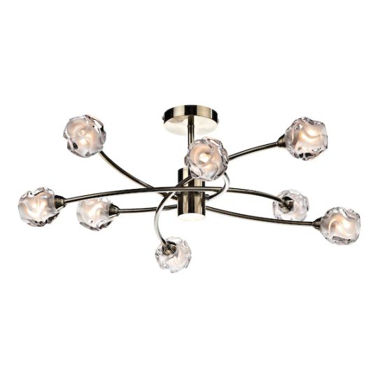 Dar Seattle 8 Light Semi Flush Antique Brass