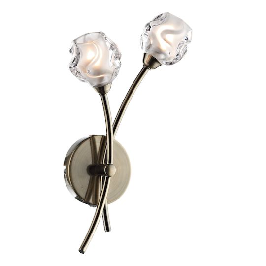 Dar Seattle 2 Light Wall Light Antique Brass Glass